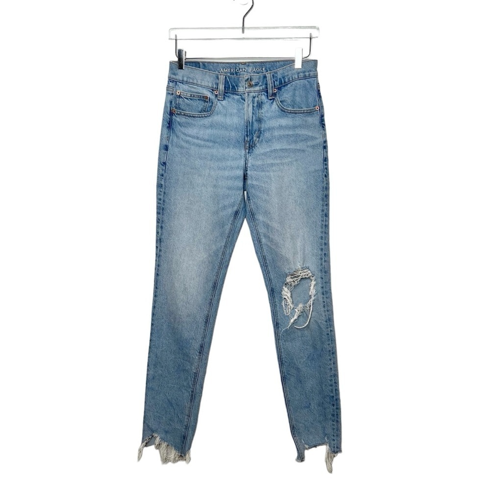 American Eagle 90s Skinny Light Wash Women’s Distressed Cutoff Jean Sz 6 Long